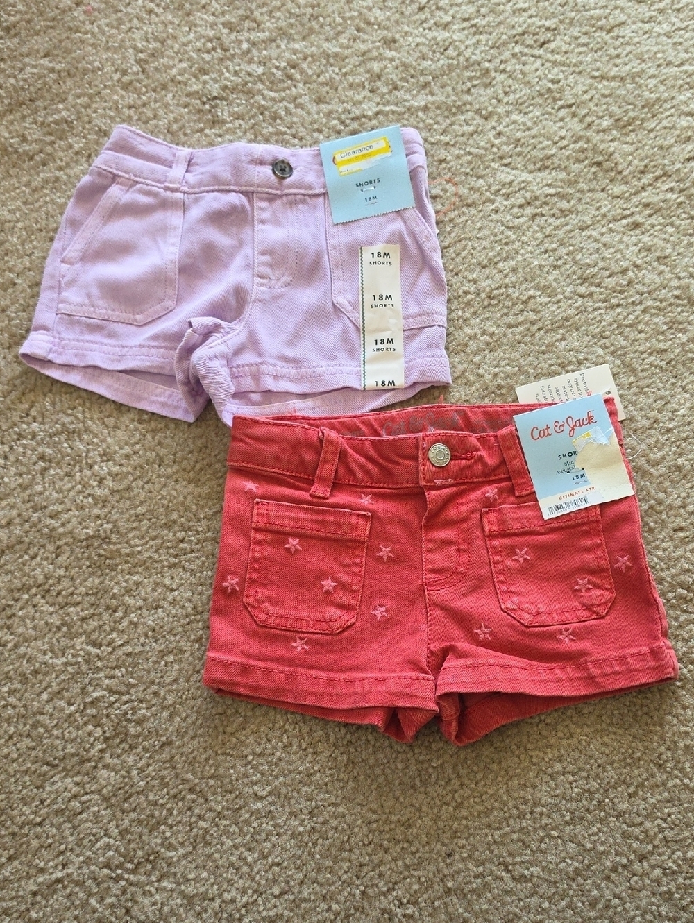 Cat & Jack Lavender and Red Star Denim Toddler Shorts Duo Size 18M